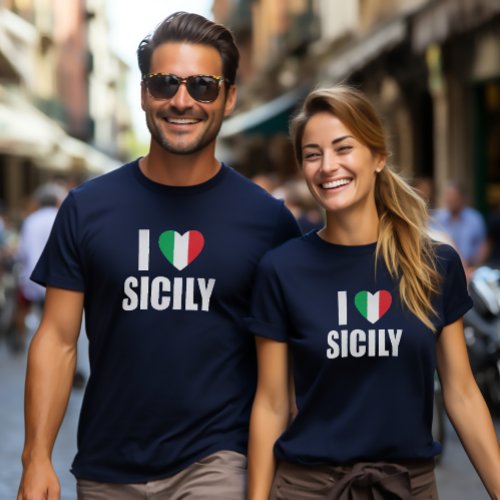 I Love Sicily Italian Flag Heart T_Shirt
