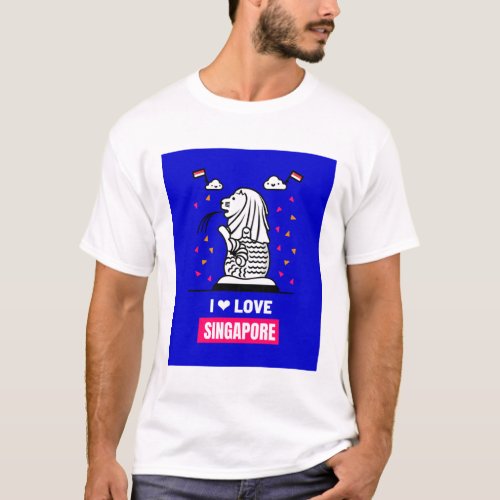 I Love Singapore Merlion Design For Tourist T_Shirt