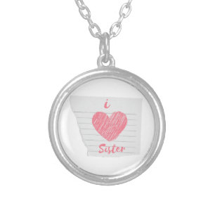 i love sister silver plated necklace