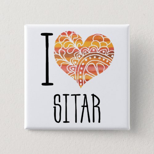 I Love Sitar Yellow Orange Mandala Heart Button