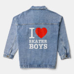 I Love Skater Boys Red Heart Skateboard Girls Wome Denim Jacket