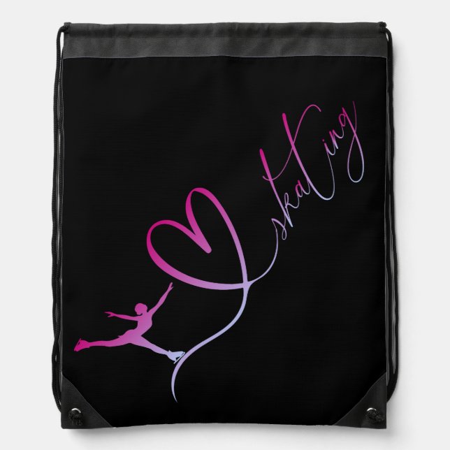 "I love Skating" figure skating Drawstring Bag (Front)