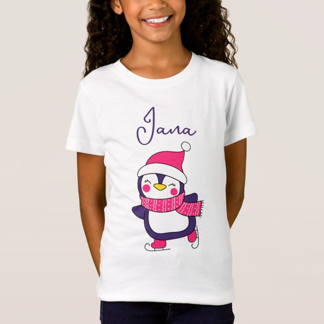 I Love Skating Penguin Cute Girl's T-Shirt (Front)