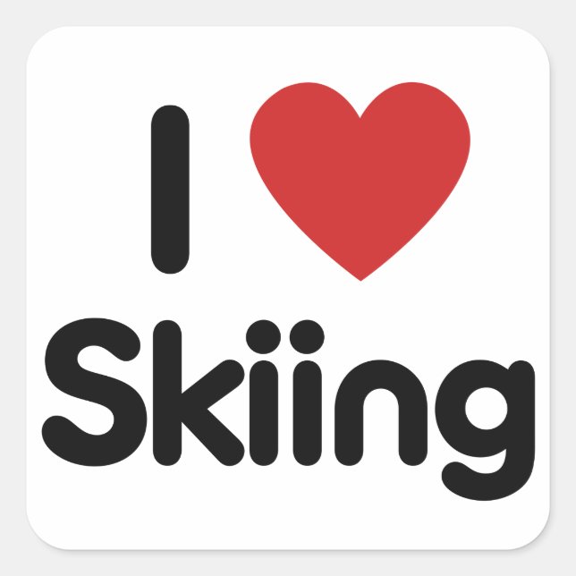 I Love Skiing Square Sticker (Front)