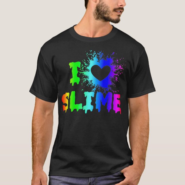I Love Slime Funny Rainbow Bright Heart Craft Spla T-Shirt (Front)