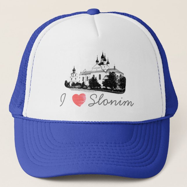 I Love Slonim Belarus Architecture Church Trucker Hat (Front)