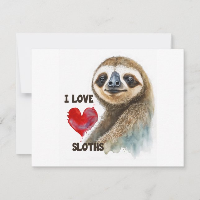 I love sloths, sloth greeting card, sloth thank you card (Front)