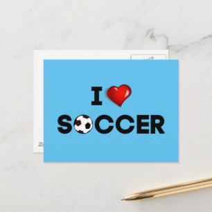 I Love Soccer, black text with red heart Postcard