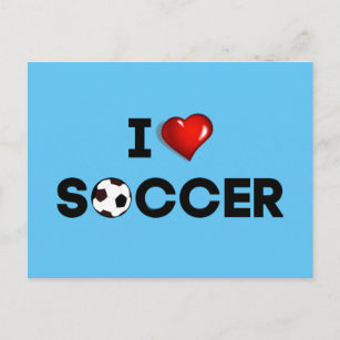I Love Soccer, black text with red heart Postcard