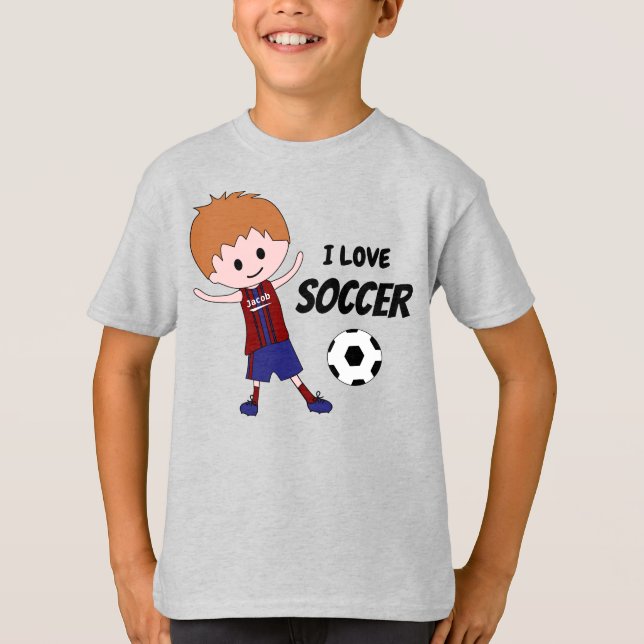 I Love Soccer Boy - with named jersey- blond T-Shirt (Front)