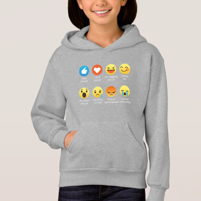 I Love Soccer Emoticon (emoji) - white on darks Hoodie (Front)