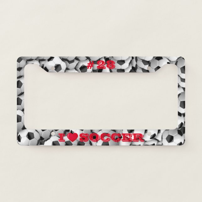 I Love Soccer Personalize with Your Number License Plate Frame (Front)