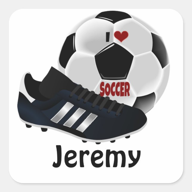 I Love Soccer Template, Personalize, Square Sticker (Front)