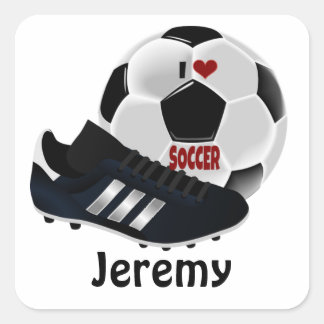 I Love Soccer Template, Personalize, Square Sticker