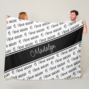 I love soccer text pattern black white ANY color Fleece Blanket