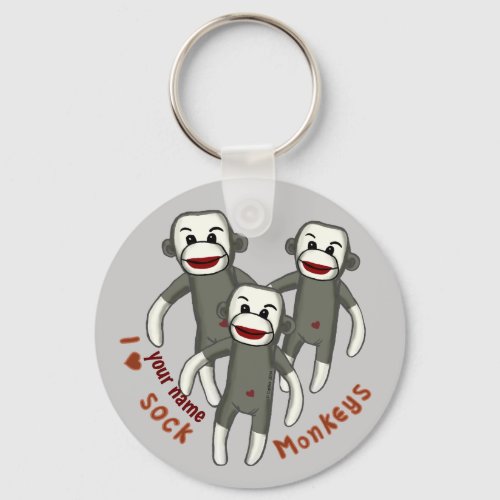 I Love Sock Monkeys custom name Keychain