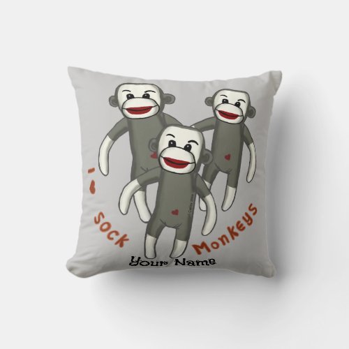 I Love Sock Monkeys custom name pillow
