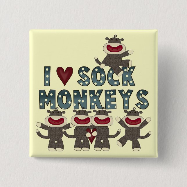 I Love Sock Monkeys Tshirts and Gifts Button (Front)