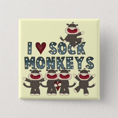 I Love Sock Monkeys Tshirts and Gifts Button