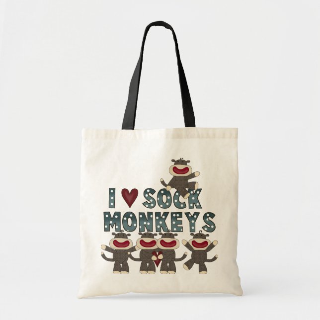 I Love Sock Monkeys Tshirts and Gifts Tote Bag (Front)