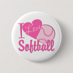 I Love Softball Pink Button