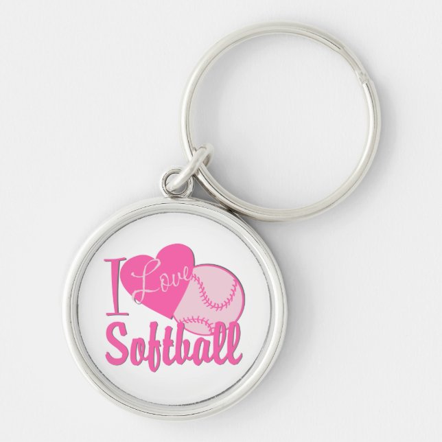 I Love Softball Pink Keychain (Front)