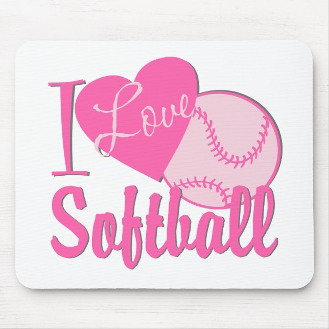 I Love Softball Pink Mouse Pad (Front)