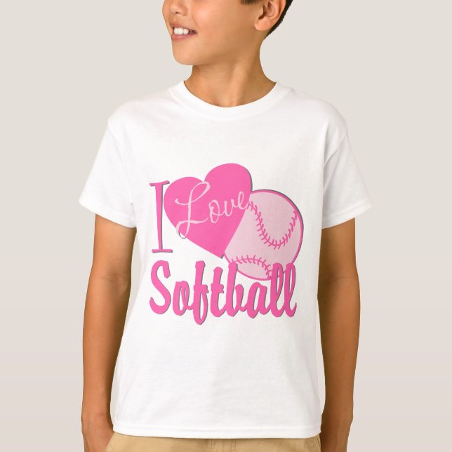 I Love Softball Pink T-Shirt (Front)