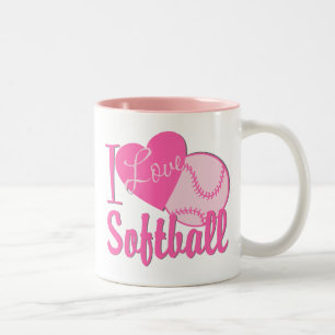 I Love Softball Pink Two-Tone Coffee Mug