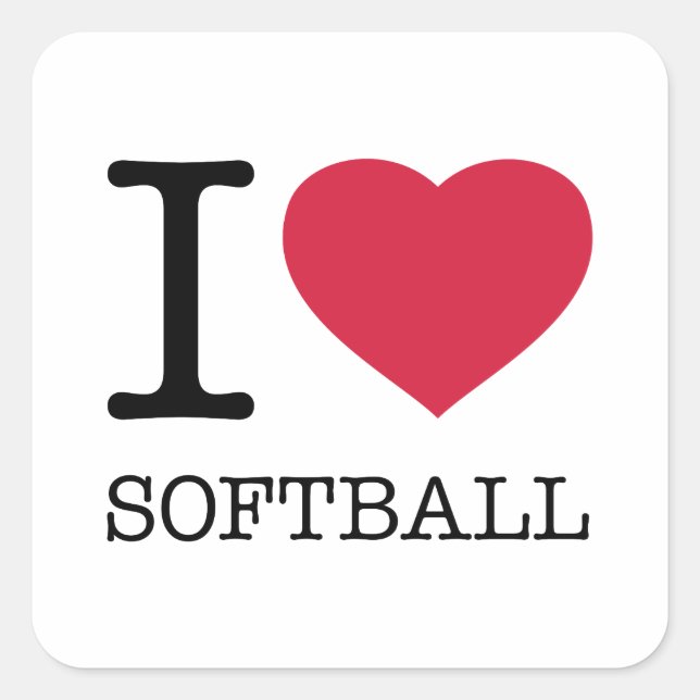 I LOVE SOFTBALL SQUARE STICKER (Front)
