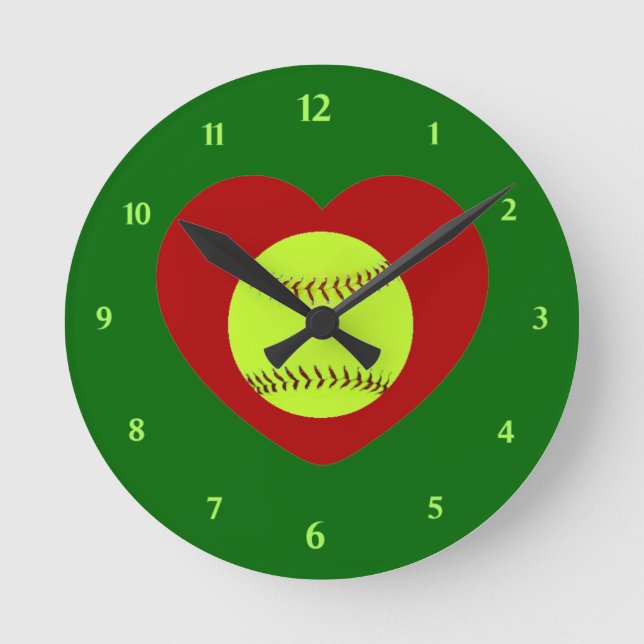 I Love Softball Wall Clock (Front)