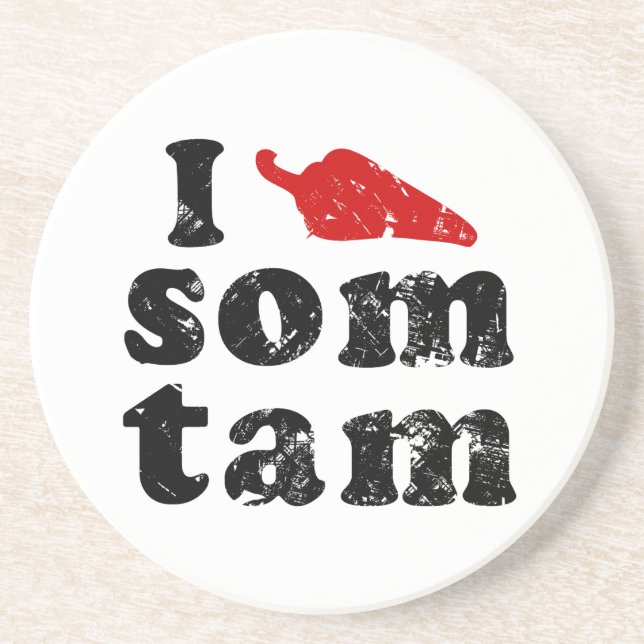 I Love Som Tam ❤ Thai Isaan Food Sandstone Coaster (Front)