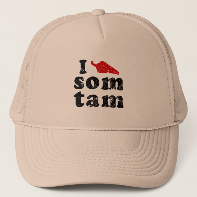 I Love Som Tam ❤ Thai Isaan Food Trucker Hat (Front)