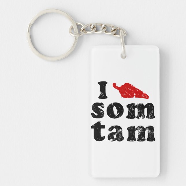 I Love Som Tam ❤ Thai Isan Lao Food Keychain (Front)