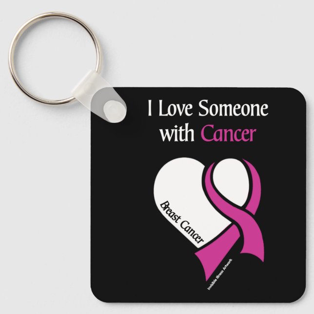 I Love Someone...Heart/Ribbon...Breast Cancer Keychain (Front)