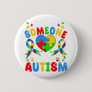 I Love Someone With Autism Awareness Heart Puzzle Button