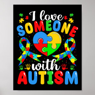 I Love Someone With Autism Awareness Heart Puzzle Poster