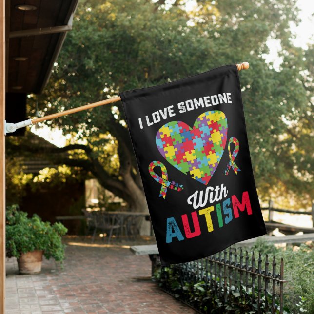 I Love Someone With Autism Awareness House Flag (In SItu)