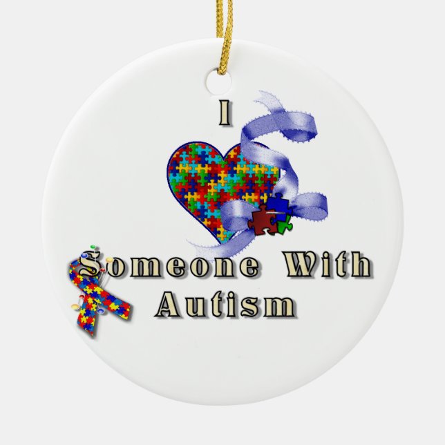 I love someone with autism ceramic ornament (Front)