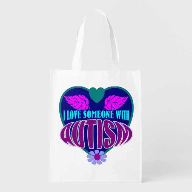 I love someone with autism grocery bag (Front)