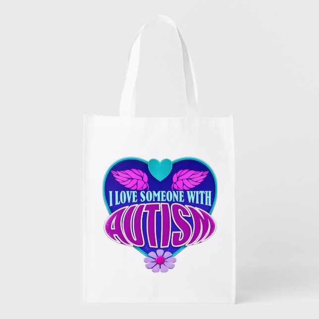 I love someone with autism grocery bag (Front)