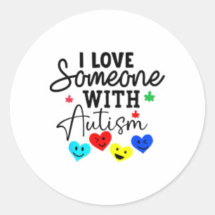 I Love Someone With Autism Heart Men Women Autism Classic Round Sticker