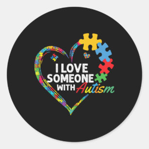 I Love Someone With Autism Heart Puzzle 2  Classic Round Sticker