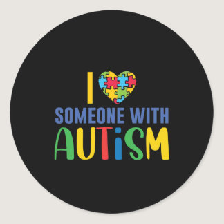 I Love Someone With Autism Heart Puzzle Piece Classic Round Sticker