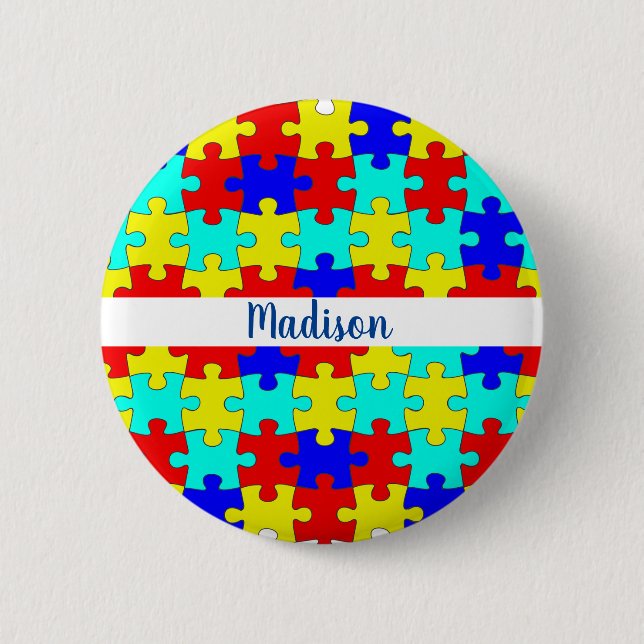I Love Someone With Autism Personalized Name Button (Front)