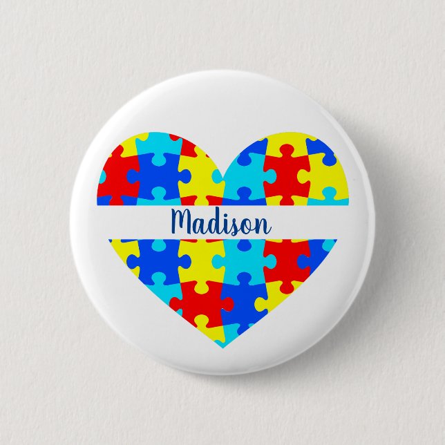 I Love Someone With Autism Personalized Name Button (Front)