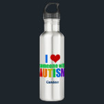 I Love Someone With Autism Rainbow Monogram Stainless Steel Water Bottle<br><div class="desc">I love someone with autism. Show support for the special autistic person in your life. A great for parents of a child with autism or asperger syndrome. I love my autistic son or daughter. Nice rainbow autism present for a supportive sibling or friend.</div>