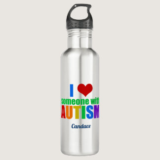 I Love Someone With Autism Rainbow Monogram Stainless Steel Water Bottle