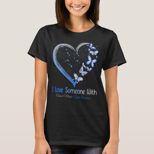 I Love Someone With CMT Awareness Gray & Blue Ribb T-Shirt (Front)