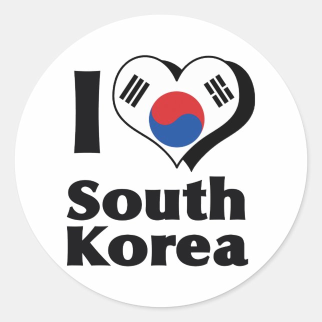 I Love South Korea Flag Classic Round Sticker (Front)